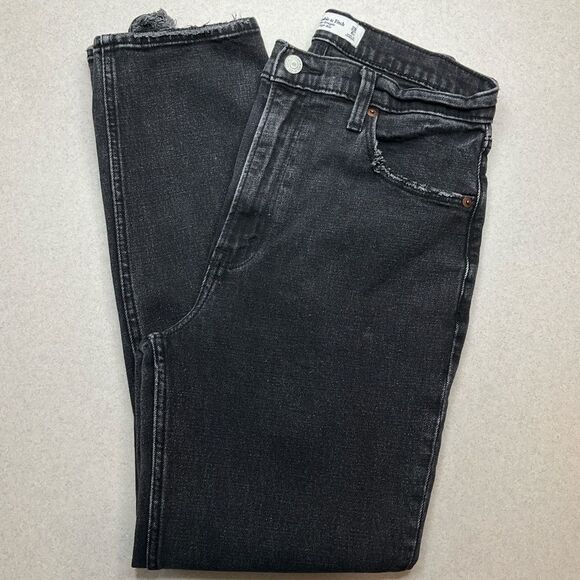 A&F Ankle Straight Ultra High Rise 28 Regular Washed Black Ripped - Picture 2 of 6